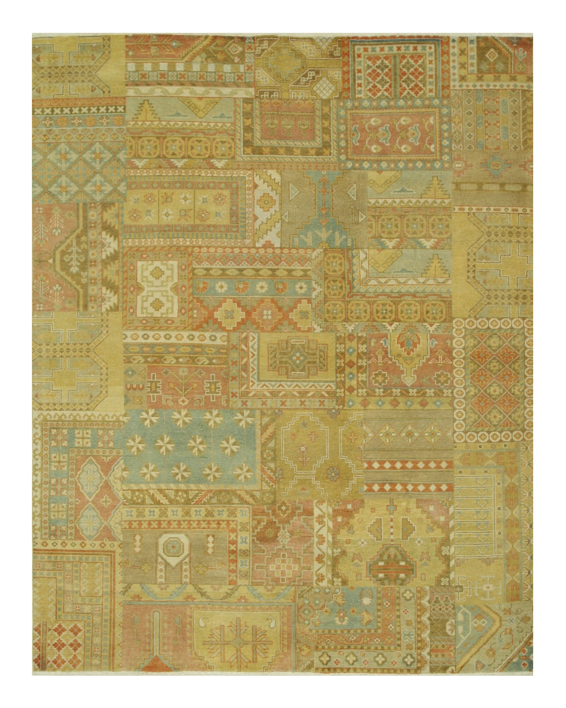 EORC Hand-knotted Wool Multicolored Traditional Oriental Patch Agra Rug