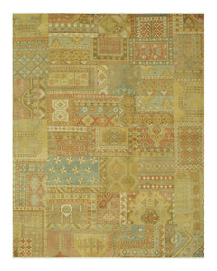 EORC Hand-knotted Wool Multicolored Traditional Oriental Patch Agra Rug