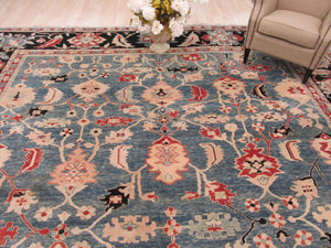 EORC Hand-knotted Wool Blue Traditional Geometric Bergama Rug