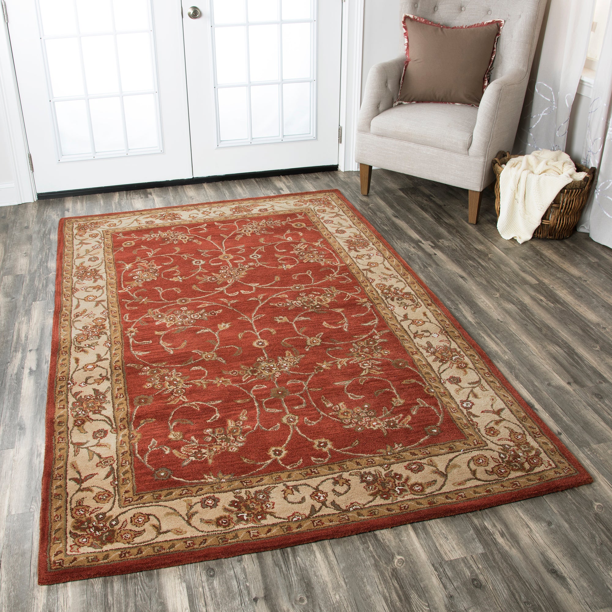 Rizzy Home Craft CF0816 Red Border Area Rug