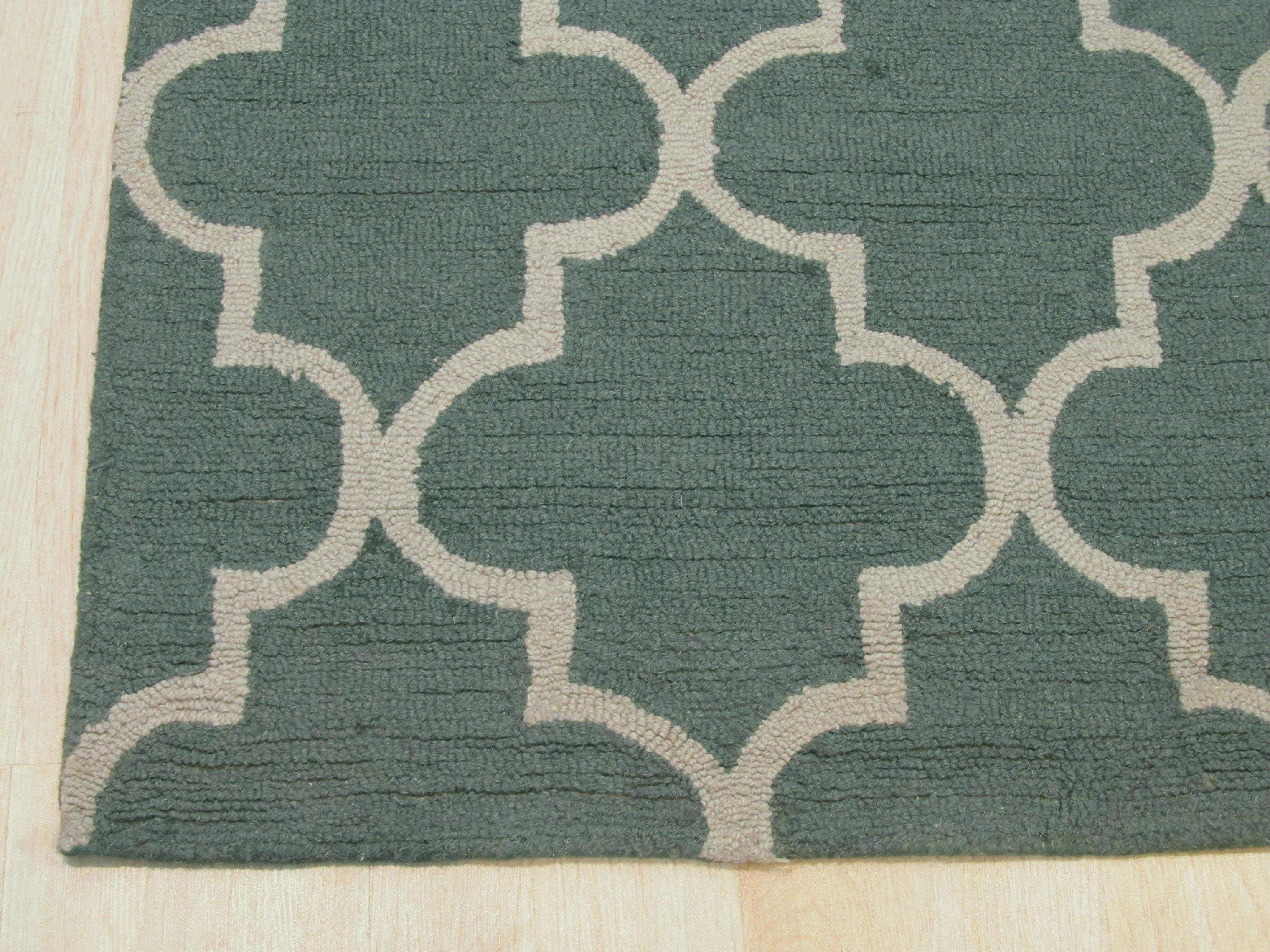 EORC Hand-tufted Wool Green Traditional Trellis Moroccan Rug