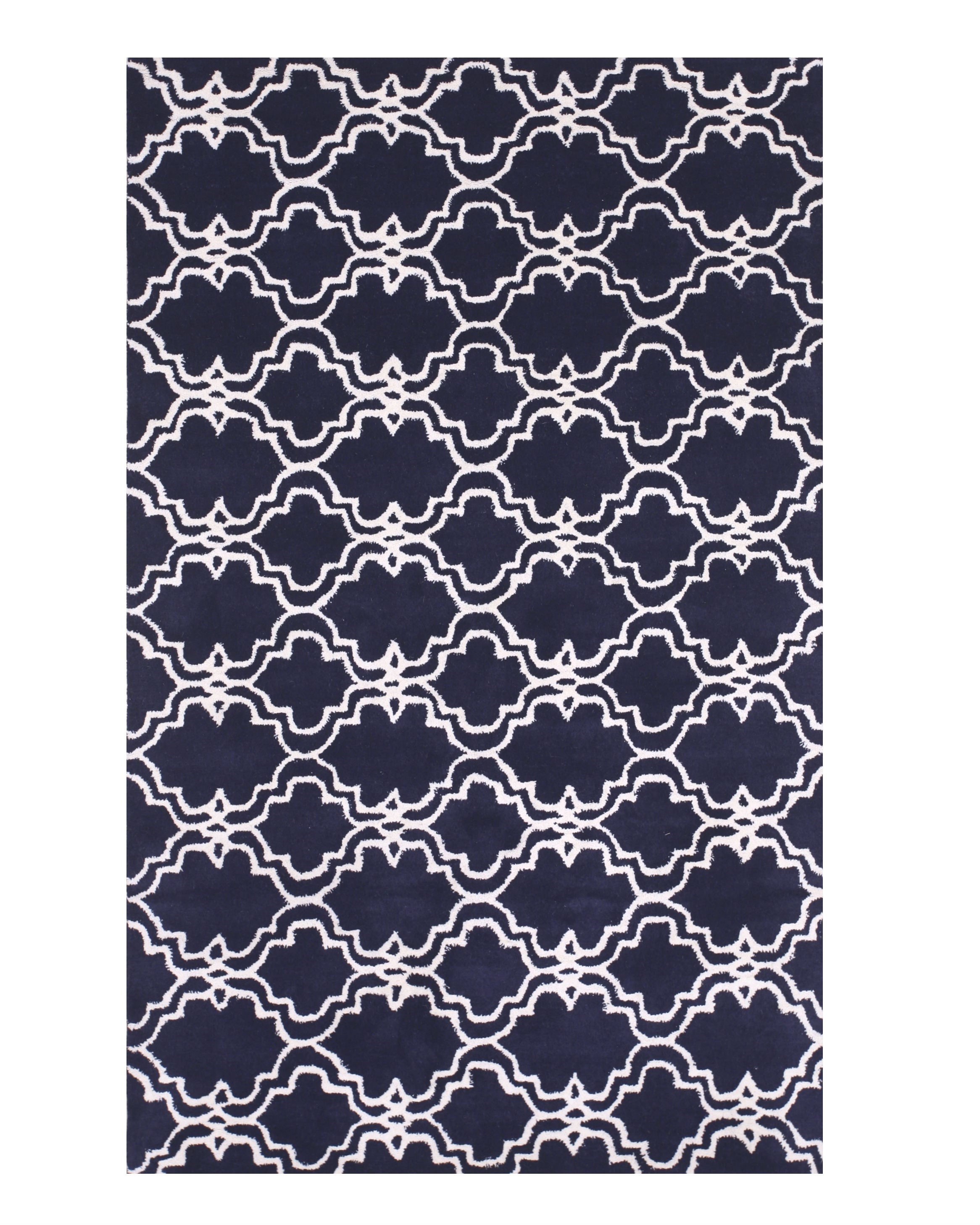 EORC Hand-tufted Wool Blue Traditional Trellis Moroccan Rug