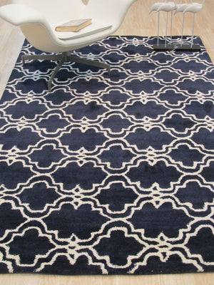 EORC Hand-tufted Wool Blue Traditional Trellis Moroccan Rug