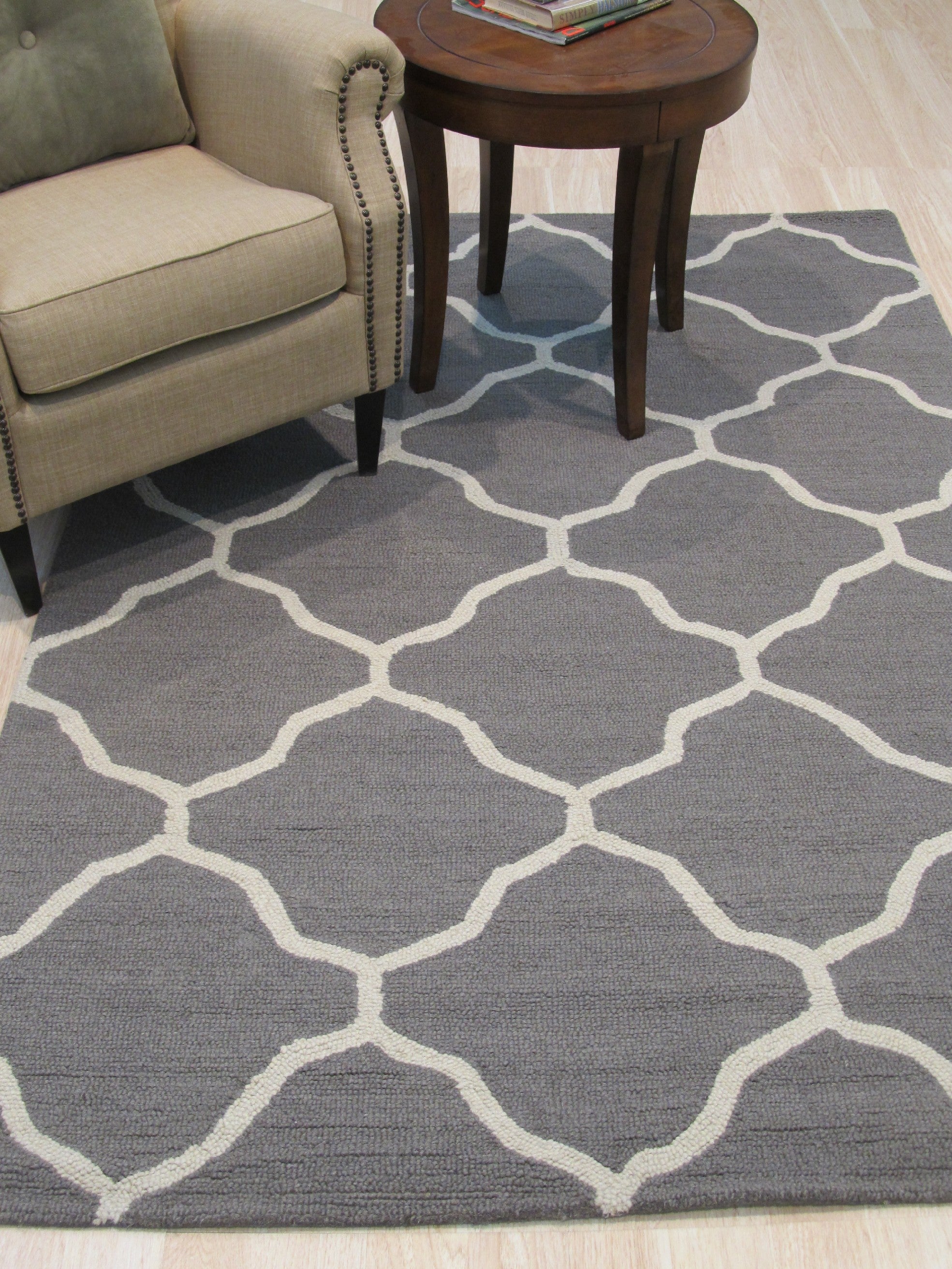 EORC Hand-tufted Wool Gray Traditional Trellis Moroccan Rug