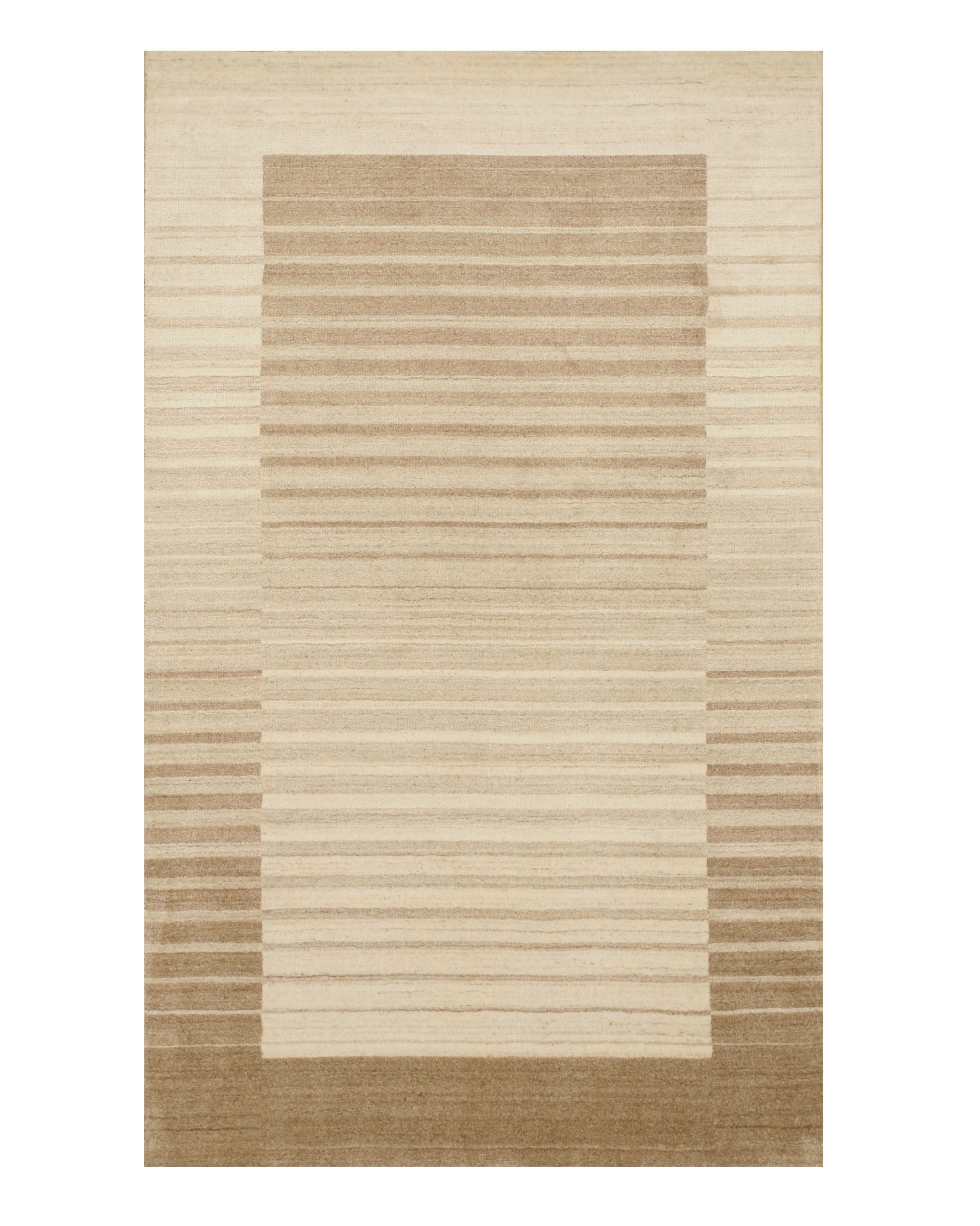 EORC Handmade Wool & Viscose Beige Contemporary Stripe Urban Rug