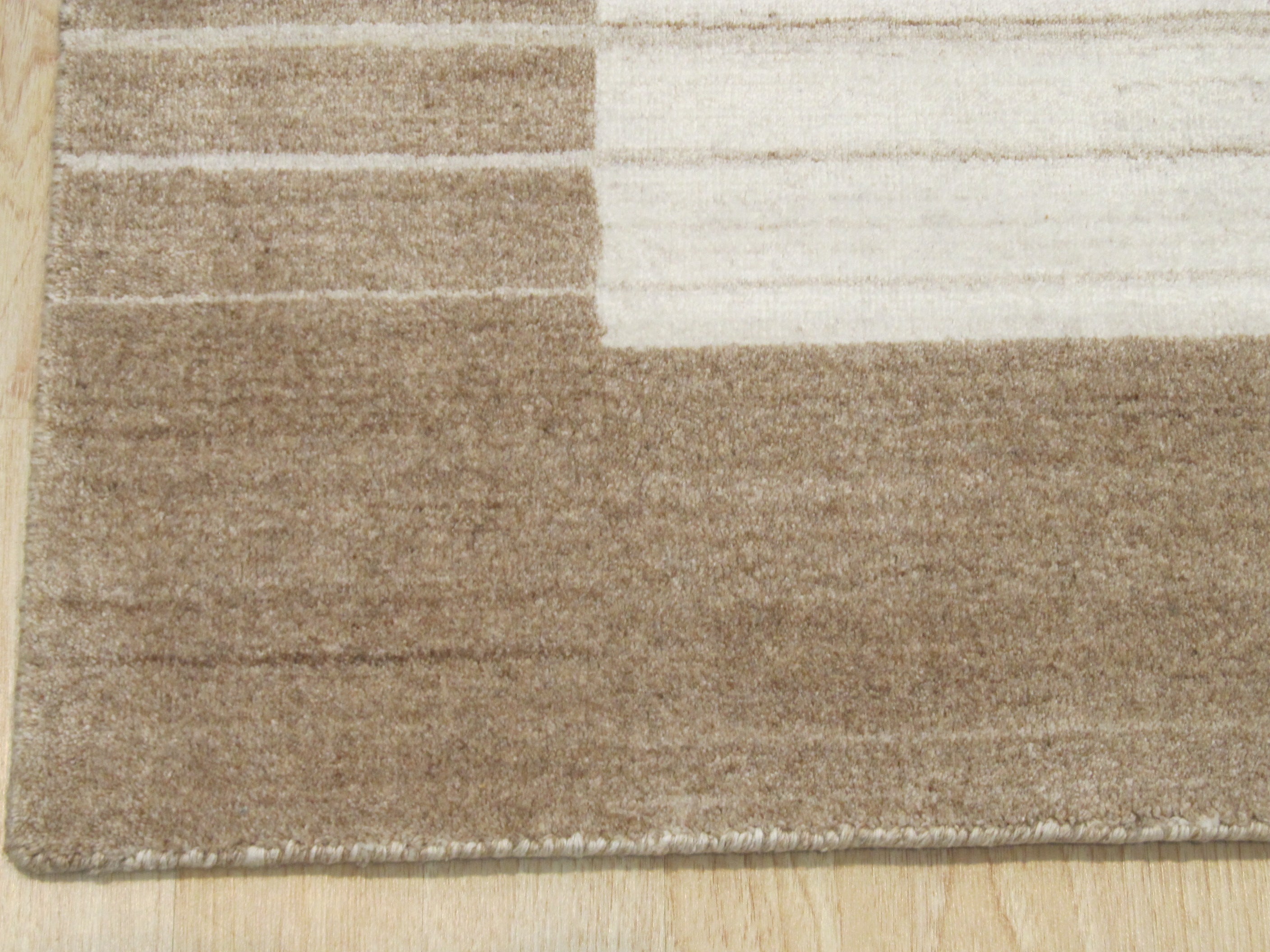 EORC Handmade Wool & Viscose Beige Contemporary Stripe Urban Rug