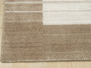 EORC Handmade Wool & Viscose Beige Contemporary Stripe Urban Rug