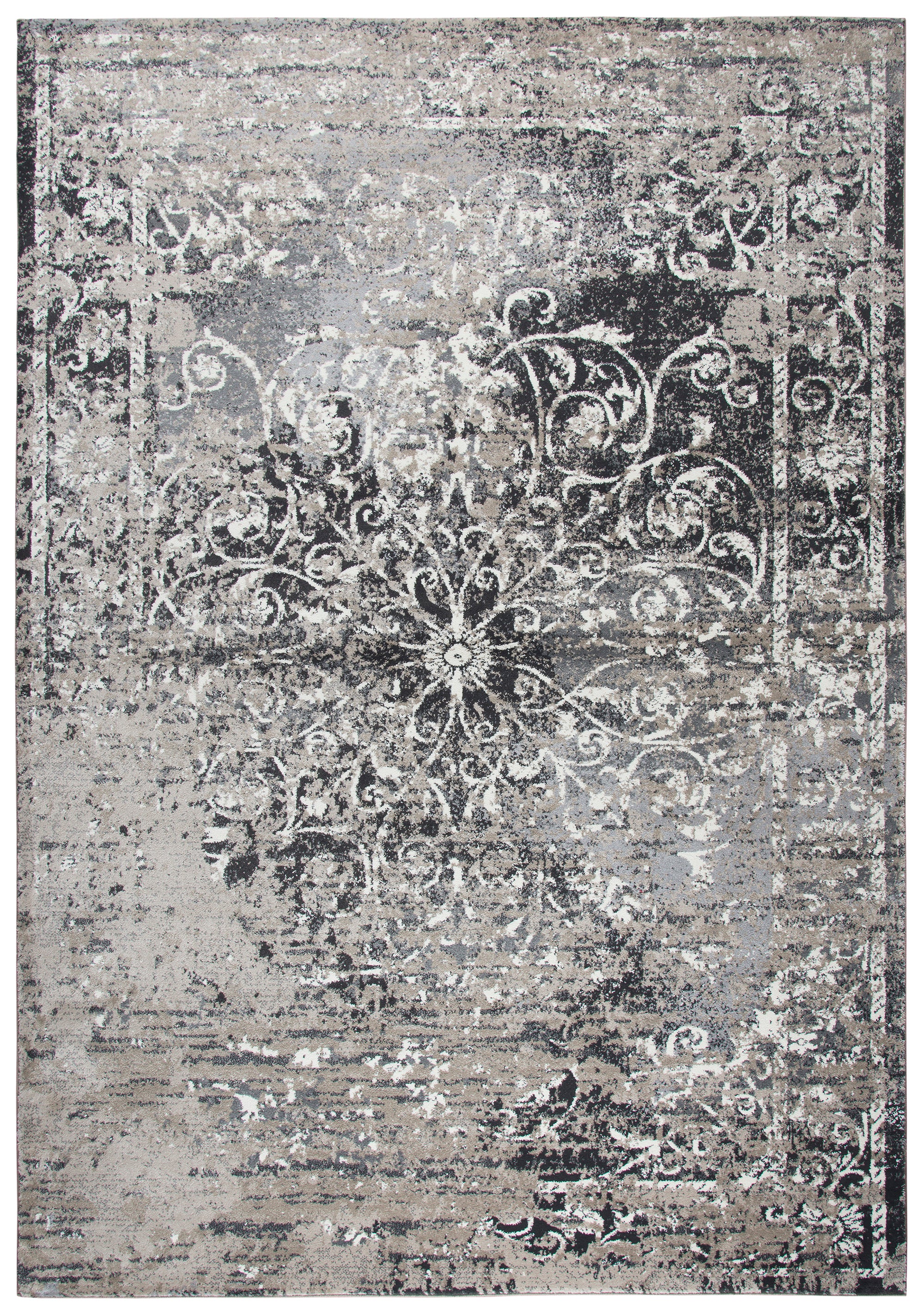 Rizzy Home Panache PN6981 Taupe Central Medallion Scroll Work Distress Area Rug