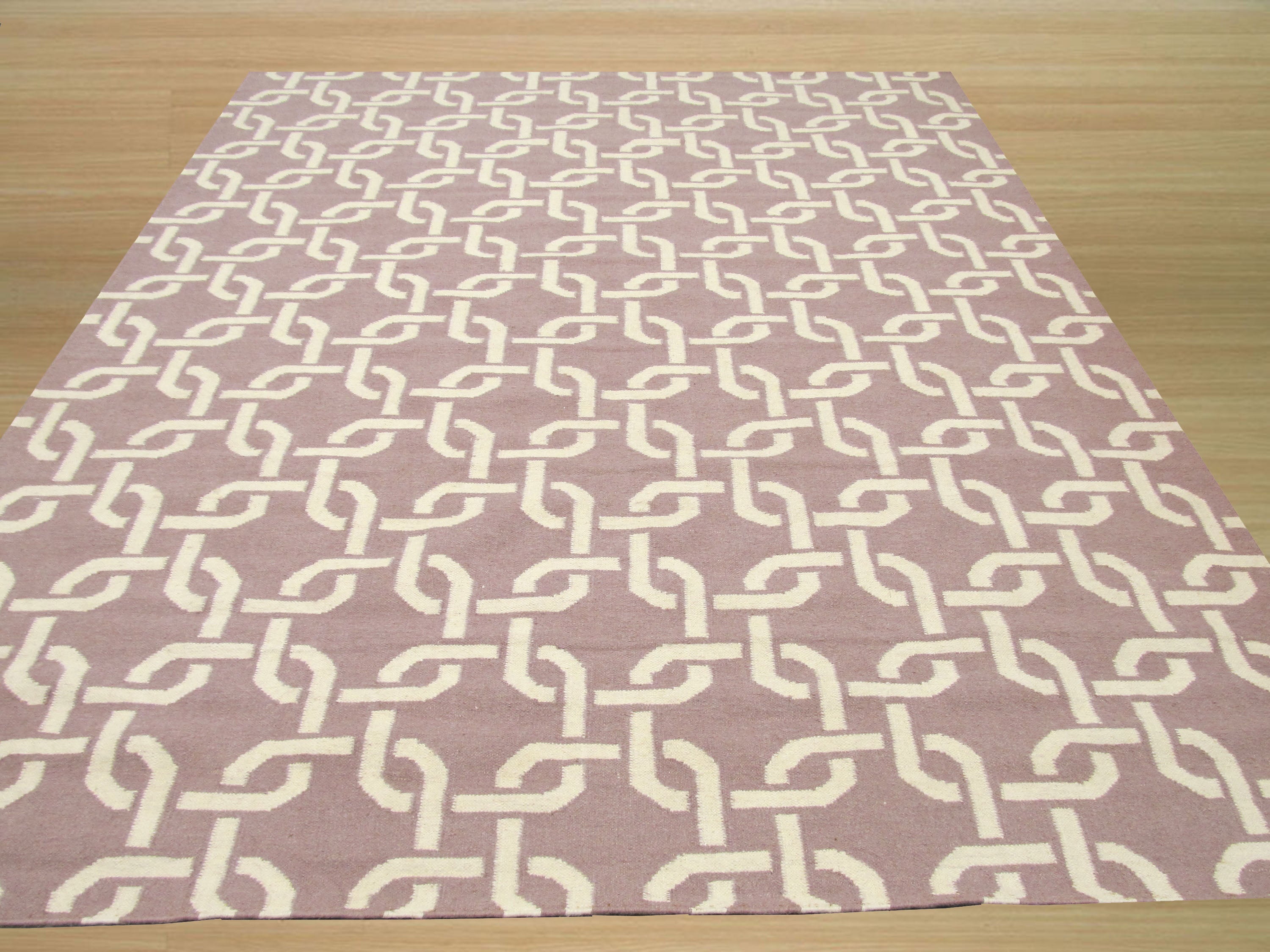 EORC Handwoven Wool Purple Transitional Geometric Links Dhurrie Rug
