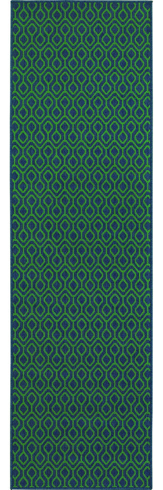 Oriental Weavers Meridian 1634Q Geometric Area Rug, Navy/Green, 2'3"x7'6" Runner