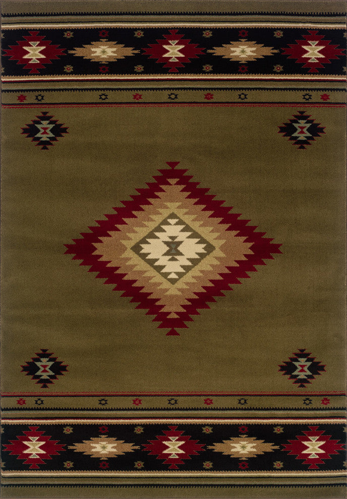 Oriental Weavers Hudson 087J1 Southwest/Lodge Area Rug, Green/Red, 10'x13'