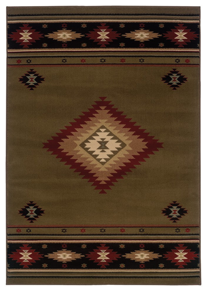 Oriental Weavers Hudson 087J1 Southwest/Lodge Area Rug, Green/Red, 1'10"x3'3"