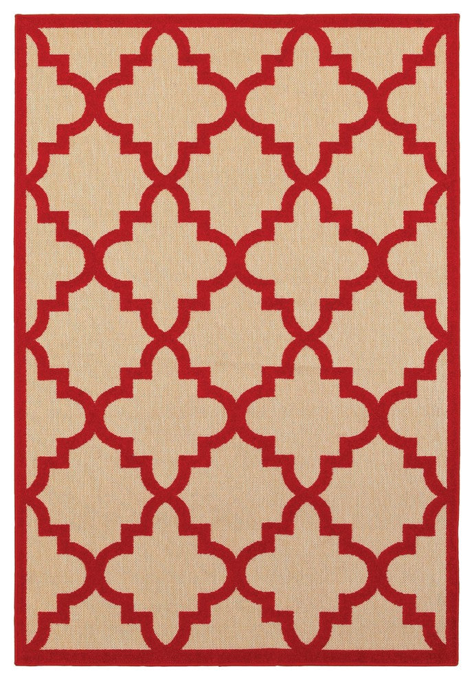 Oriental Weavers Cayman Sand/Red Geometric 660R9 Area Rug, Runner 2'3"x7'6"