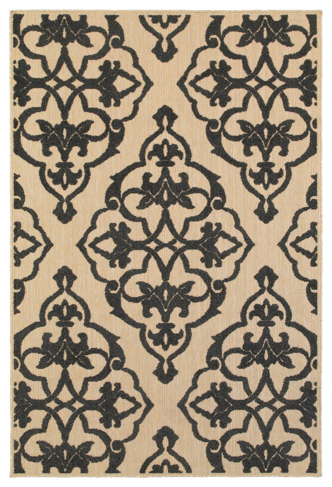 Oriental Weavers Cayman 001B9 Floral Area Rug, Sand/Charcoal, 5'3"x7'6"