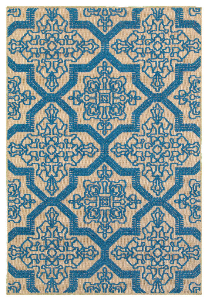 Oriental Weavers Cayman 2541M Geometric Area Rug, Sand/Blue, 7'10"x10'10"