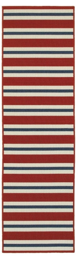 Oriental Weavers Meridian Red/Blue Stripe 5701R Area Rug, Runner 2'3"x7'6"