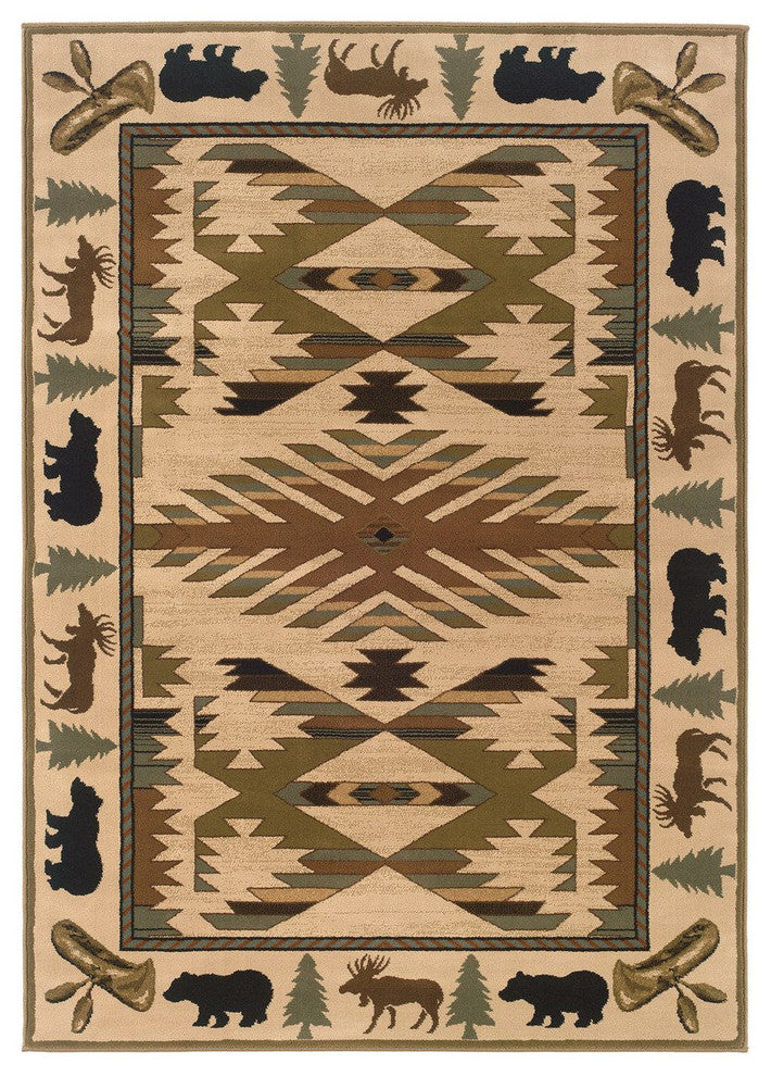 Oriental Weavers Hudson 1072A Southwest/Lodge Area Rug, Ivory/Green, 6'7"x9'6"