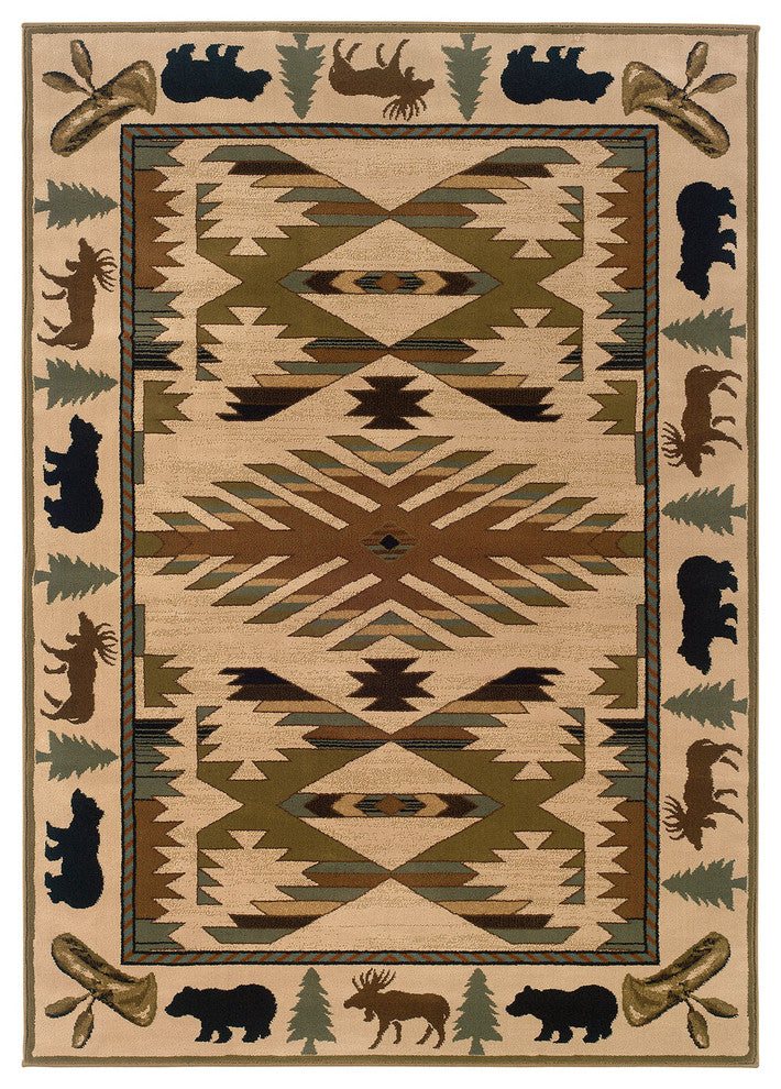 Oriental Weavers Hudson 1072A Southwest/Lodge Area Rug, Ivory/Green, 7'8"x10'10"