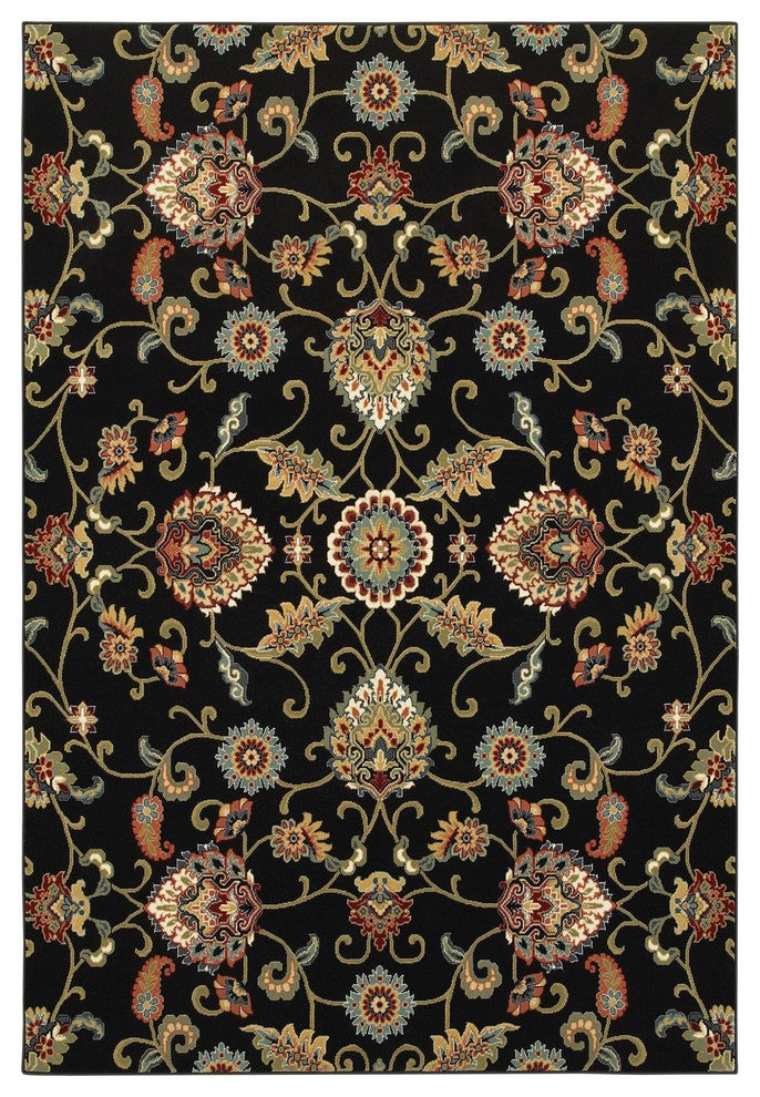 Oriental Weavers Kashan 9946K Floral Area Rug, Black/Multi, 5'3"x7'6" Rectangle