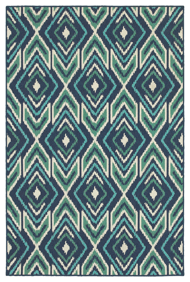 Oriental Weavers Meridian 2209B Geometric Area Rug, Navy/Green, 3'7"x5'6"