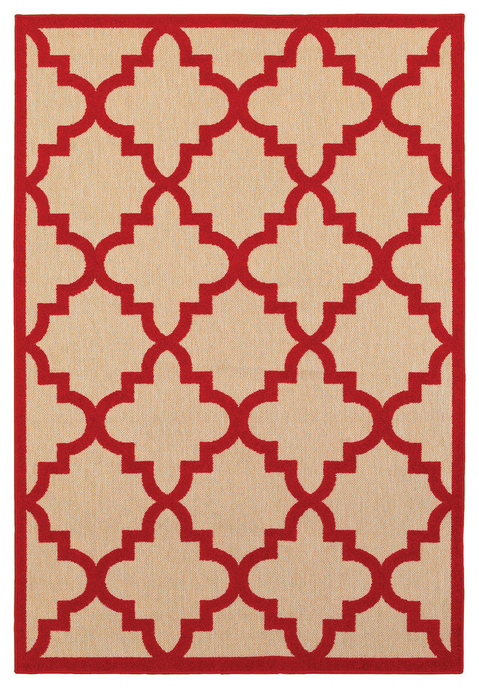 Oriental Weavers Cayman 660R9 Geometric Area Rug, Sand/Red, 5'3"x7'6" Rectangle