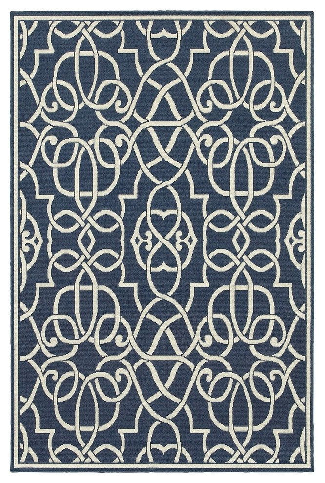 Oriental Weavers Meridian 2205B Geometric Area Rug, Navy/Ivory, 8'6"x13'