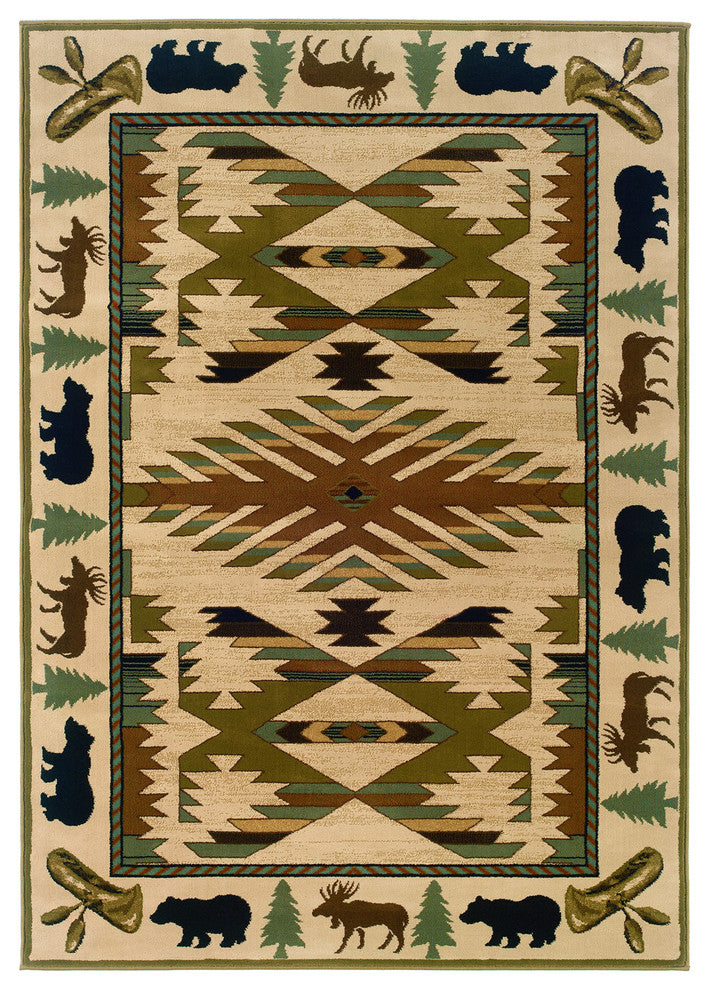 Oriental Weavers Hudson 1072A Southwest/Lodge Area Rug, Ivory/Green, 3'10"x5'5"