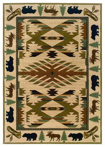 Oriental Weavers Hudson 1072A Southwest/Lodge Area Rug, Ivory/Green, 3'10"x5'5"