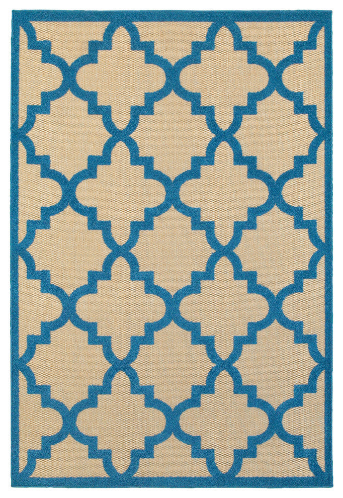 Oriental Weavers Cayman 660L9 Geometric Area Rug, Sand/Blue, 3'10"x5'5"