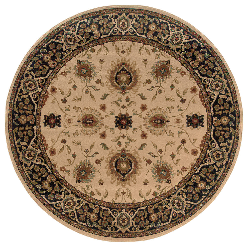 Oriental Weavers Hudson 1338C Beige/Black Oriental Area Rug, 7'8" Round