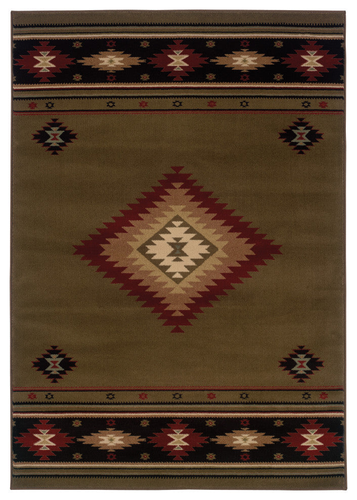 Oriental Weavers Hudson 087J1 Southwest/Lodge Area Rug, Green/Red, 7'8"x10'10"