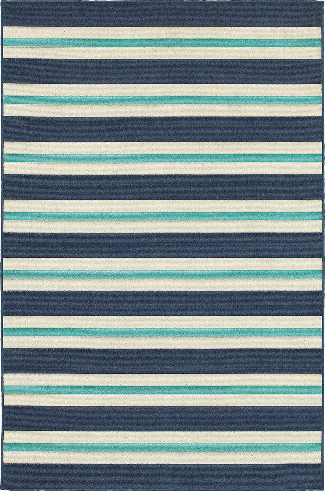 Oriental Weavers Meridian 5701B Stripe Area Rug, Blue/Ivory, 5'3"x7'6" Rectangle