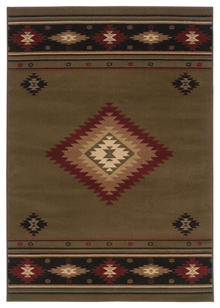 Oriental Weavers Hudson 087J1 Southwest/Lodge Area Rug, Green/Red, 6'7"x9'6"