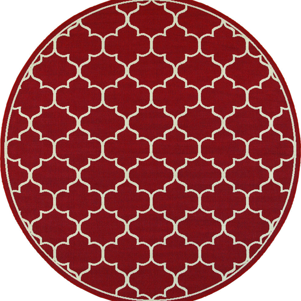 Oriental Weavers Meridian 1295R Red/Ivory Lattice Area Rug, 7'10" Round