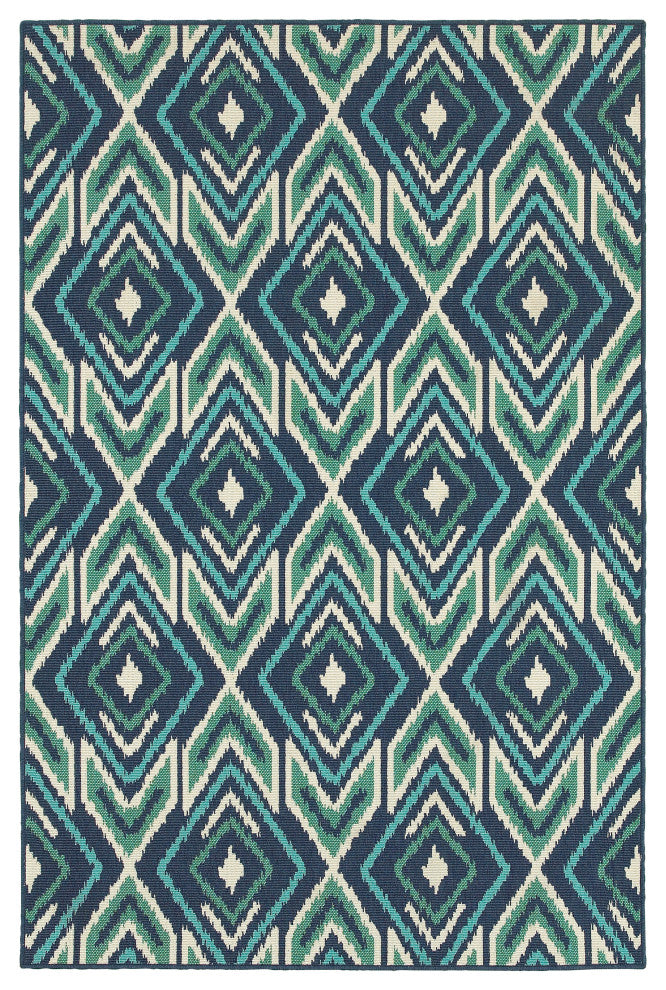 Oriental Weavers Meridian 2209B Geometric Area Rug, Navy/Green, 6'7"x9'6"