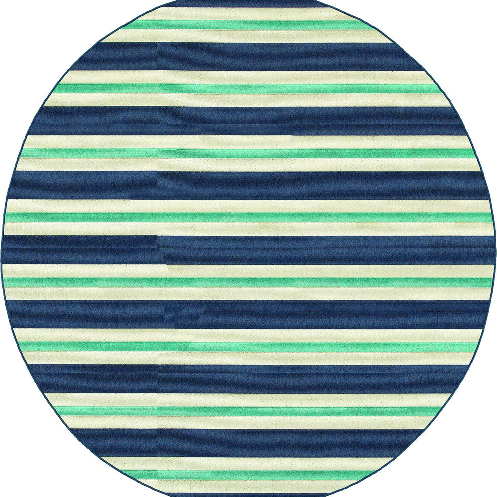 Oriental Weavers Meridian 5701B Blue/Ivory Stripe Area Rug, 7'10" Round