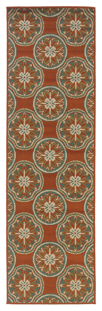 Oriental Weavers Montego Orange/Ivory Floral 8323D Area Rug, 2'3"x7'6" Runner