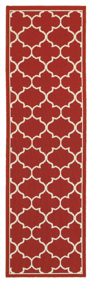 Oriental Weavers Meridian Red/Ivory Lattice 1295R Area Rug, Runner 2'3"x7'6"