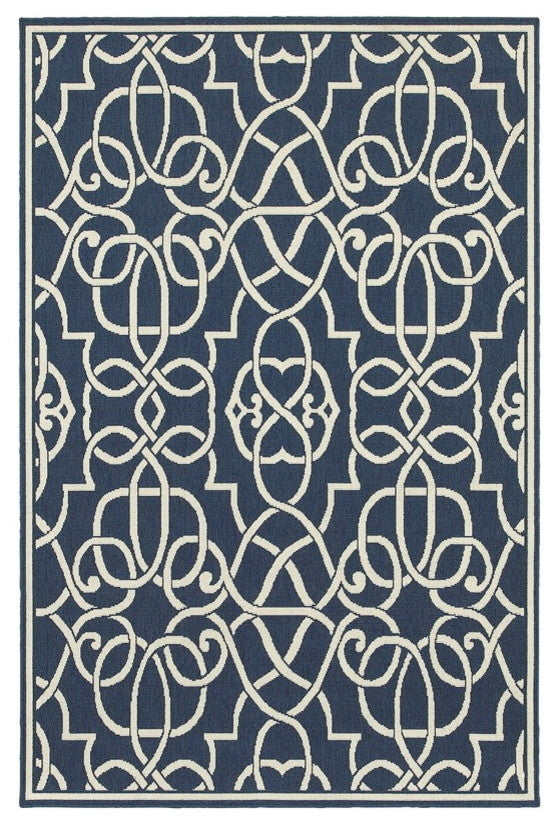 Oriental Weavers Meridian 2205B Geometric Area Rug, Navy/Ivory, 6'7"x9'6"