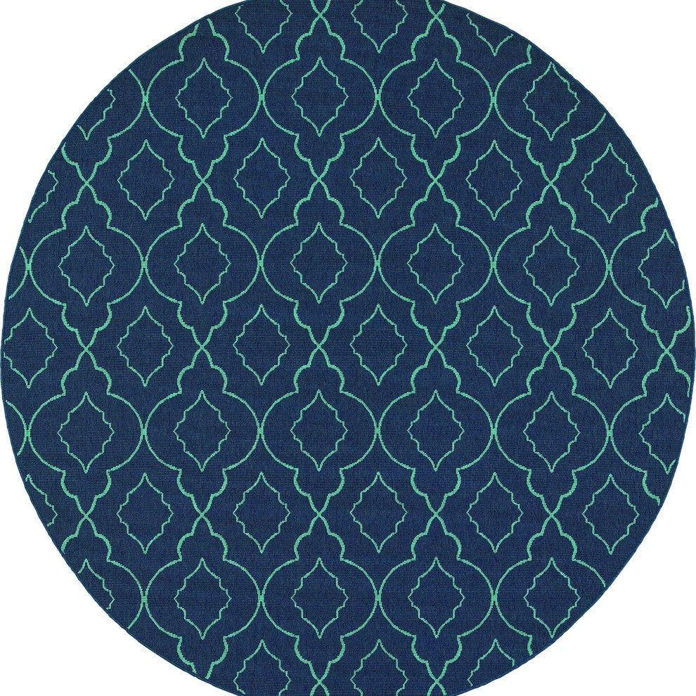 Oriental Weavers Meridian 7541B Navy/Blue Lattice Area Rug, 7'10" Round