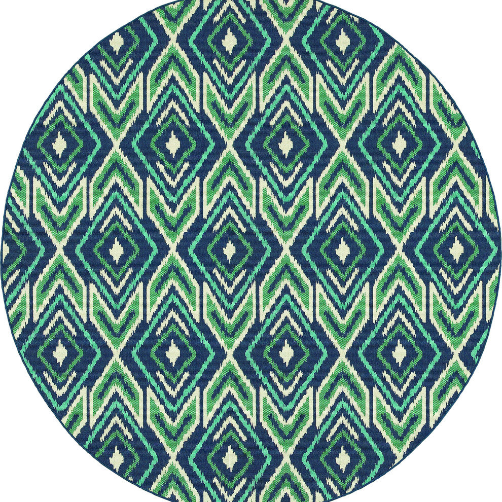 Oriental Weavers Meridian 2209B Navy/Green Geometric Area Rug, 7'10" Round