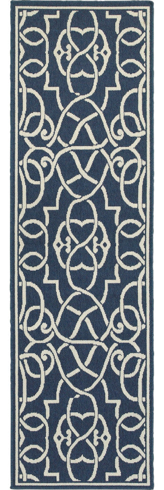 Oriental Weavers Meridian 2205B Geometric Area Rug, Navy/Ivory, 2'3"x7'6" Runner