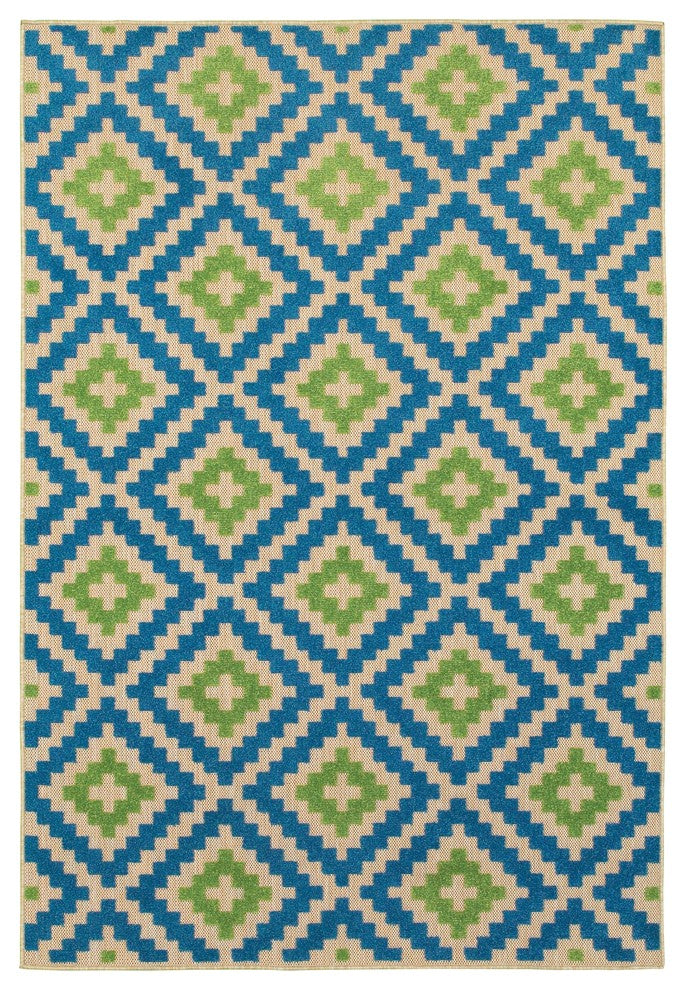 Oriental Weavers Cayman Sand/Blue Geometric 2063Z Area Rug, Runner 2'3"x7'6"