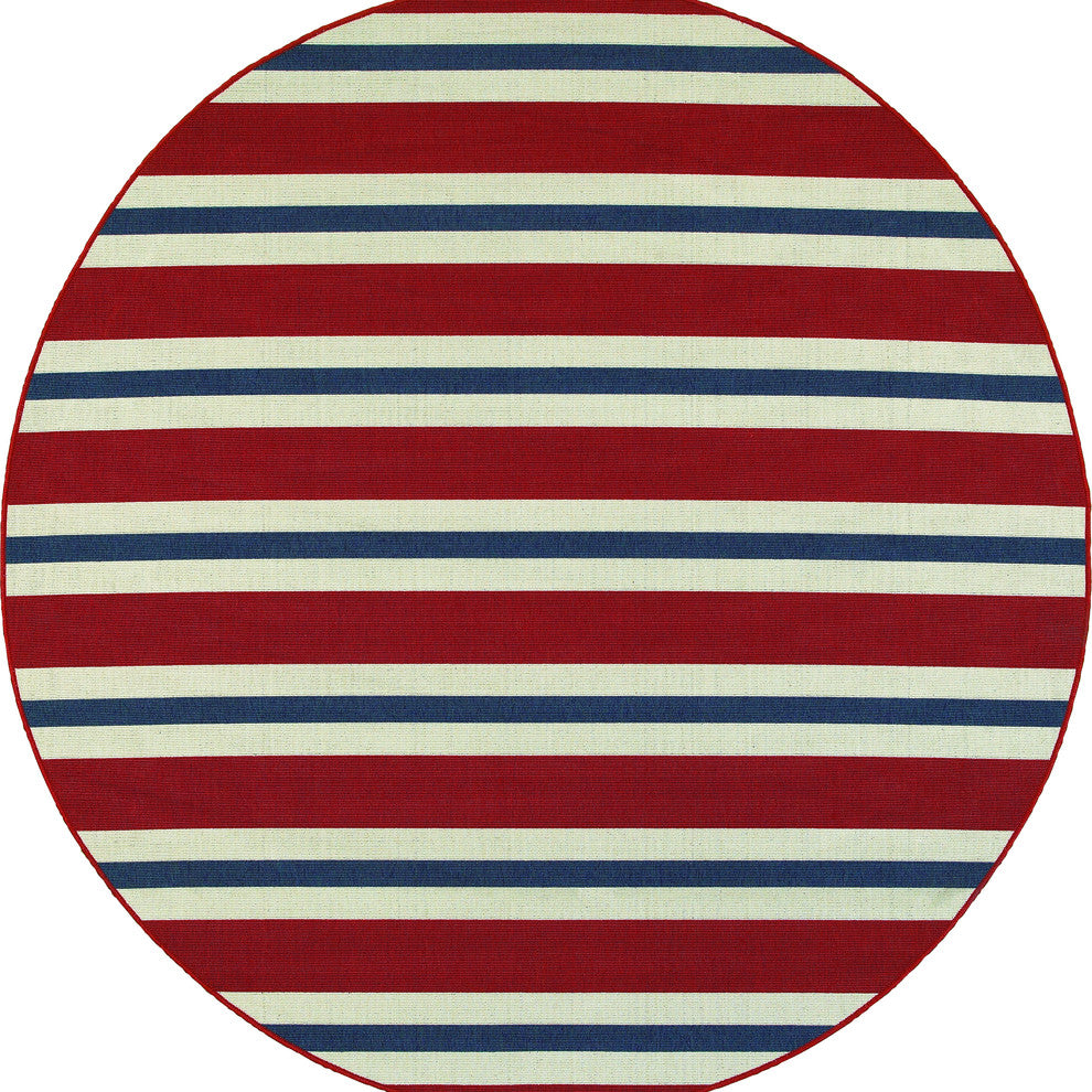 Oriental Weavers Meridian 5701R Red/Blue Stripe Area Rug, 7'10" Round