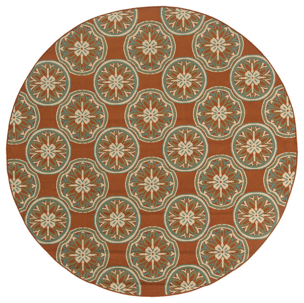 Oriental Weavers Montego Orange/Ivory Floral 8323D Area Rug, 7'10" Round