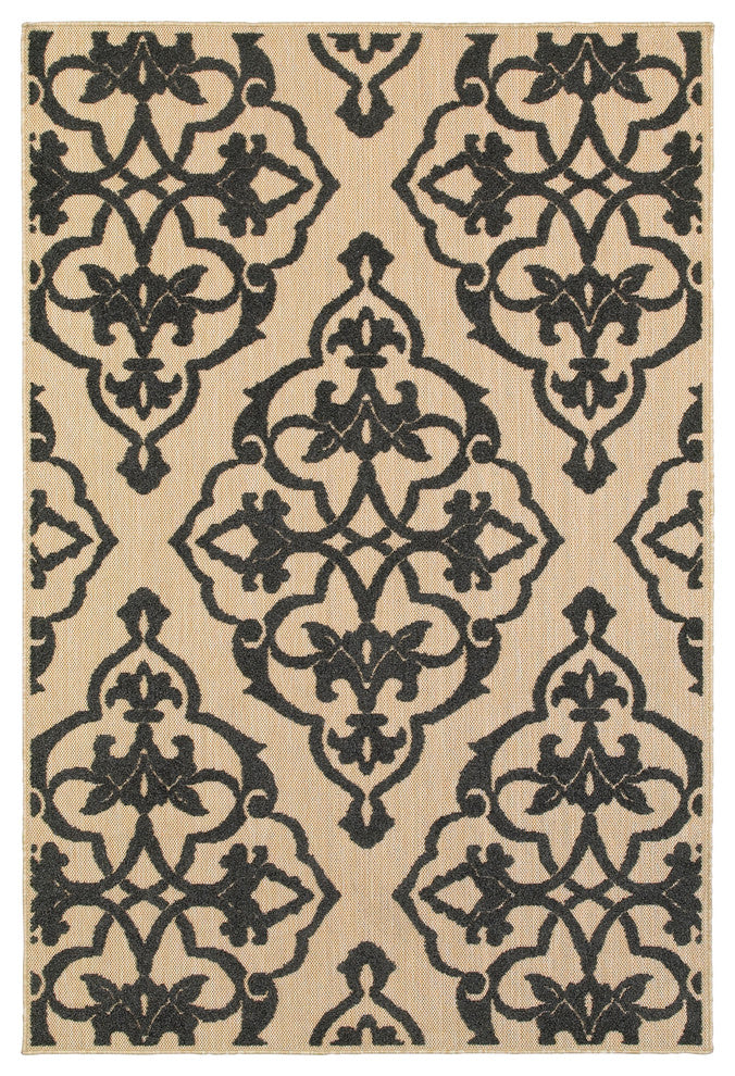 Oriental Weavers Cayman 001B9 Floral Area Rug, Sand/Charcoal, 3'10"x5'5"