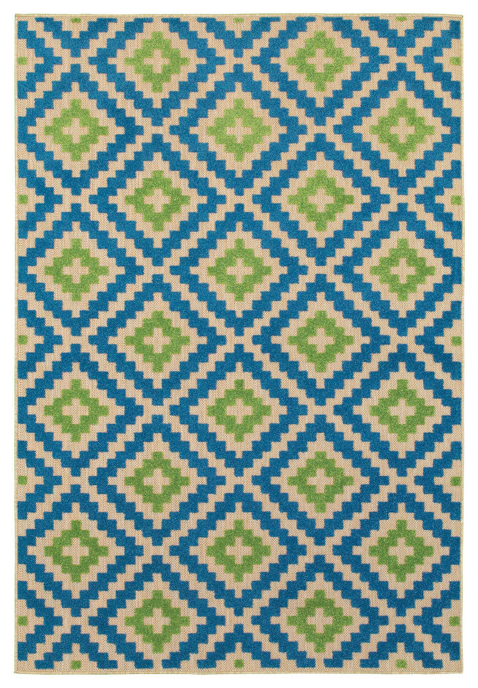 Oriental Weavers Cayman 2063Z Geometric Area Rug, Sand/Blue, 6'7"x9'6" Rectangle