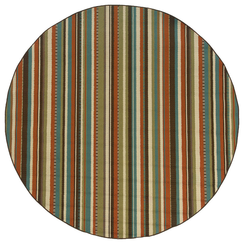 Oriental Weavers Montego 6996C Green/Blue Stripes Area Rug, 7'10" Round