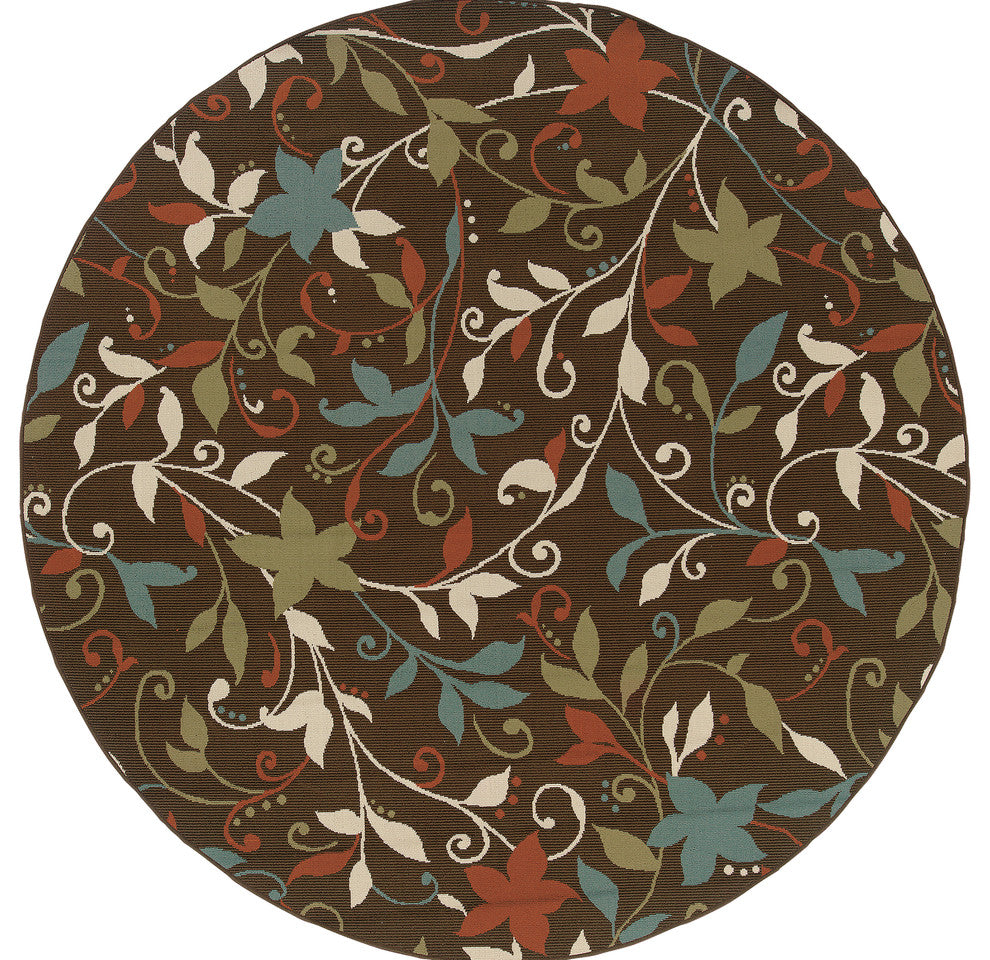 Oriental Weavers Montego 967X6 Brown/Green Floral Area Rug, 7'10" Round