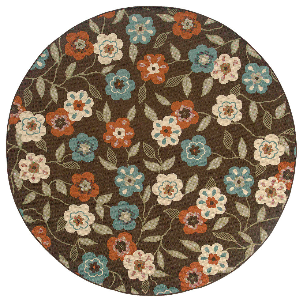 Oriental Weavers Montego 2267D Brown/Ivory Floral Area Rug, 7'10" Round